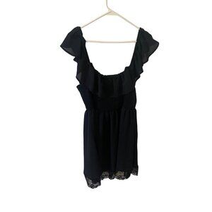 Torrid Women's Black Off Shoulder Mini Smoked Ruffle Lace Dress - 1XL